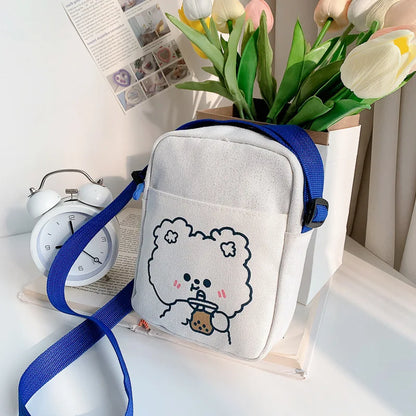 🐻✨ Adorable Bear & Bunny Canvas Crossbody Bag for Girls 🌸 Mini Chic Shoulder Purse! 👜💖 - Pixie Quill