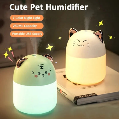Cute 250ml Kawaii Desktop Humidifier 🌈💧 - Colorful Mist & Aroma Diffuser for Cozy Bedrooms 🛏️✨