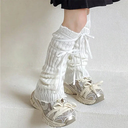 Kawaii Knitted Leg Warmers for Girls 🌸✨ Cute Lace Bowknot Design for Autumn Delight! 🧦💕