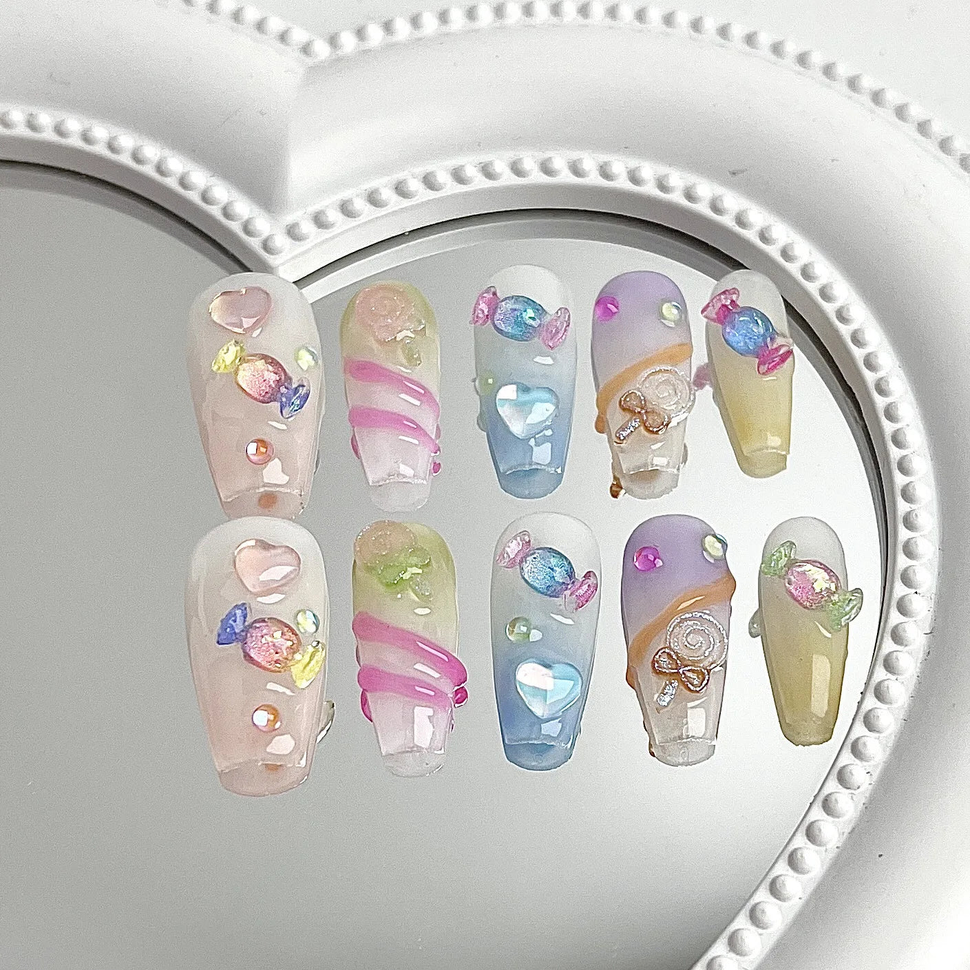 Kawaii 10Pcs Starfish & Rabbit Press-On Nails 🌊🐇✨ | Colorful Handmade Full Cover Nail Tips for a Cute Manicure!