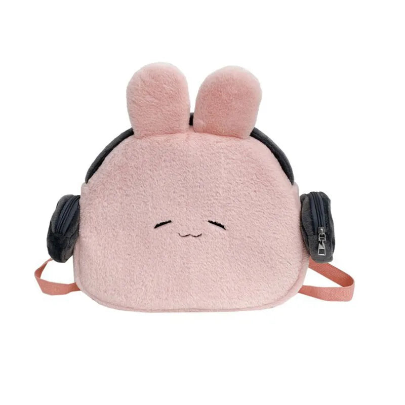 Bunny Earphone Backpack 🐰💕 - Cute Rabbit Head Design, Spacious & Stylish Schoolbag for Women!