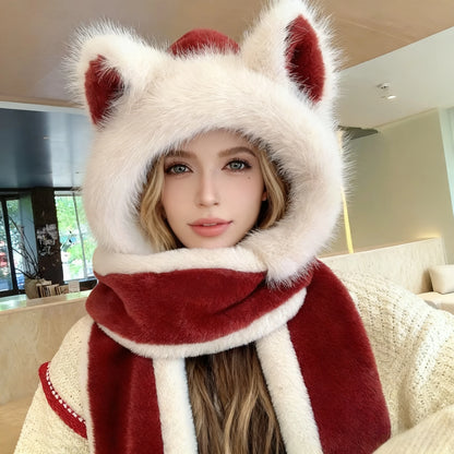 Plush Wolf Ear Hat Set With Scarf And Gloves For Winter Warmth 🐺🧣🧤❄️