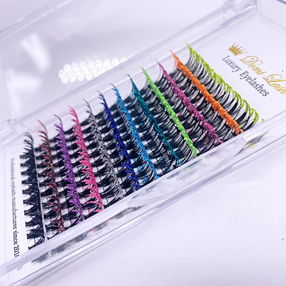 ✨ Sparkling Kawaii Glitter Lashes 🌈 | Colorful Premade Fans for Festive Glam 🎉👁️
