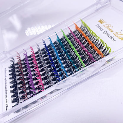 ✨ Sparkling Kawaii Glitter Lashes 🌈 | Colorful Premade Fans for Festive Glam 🎉👁️