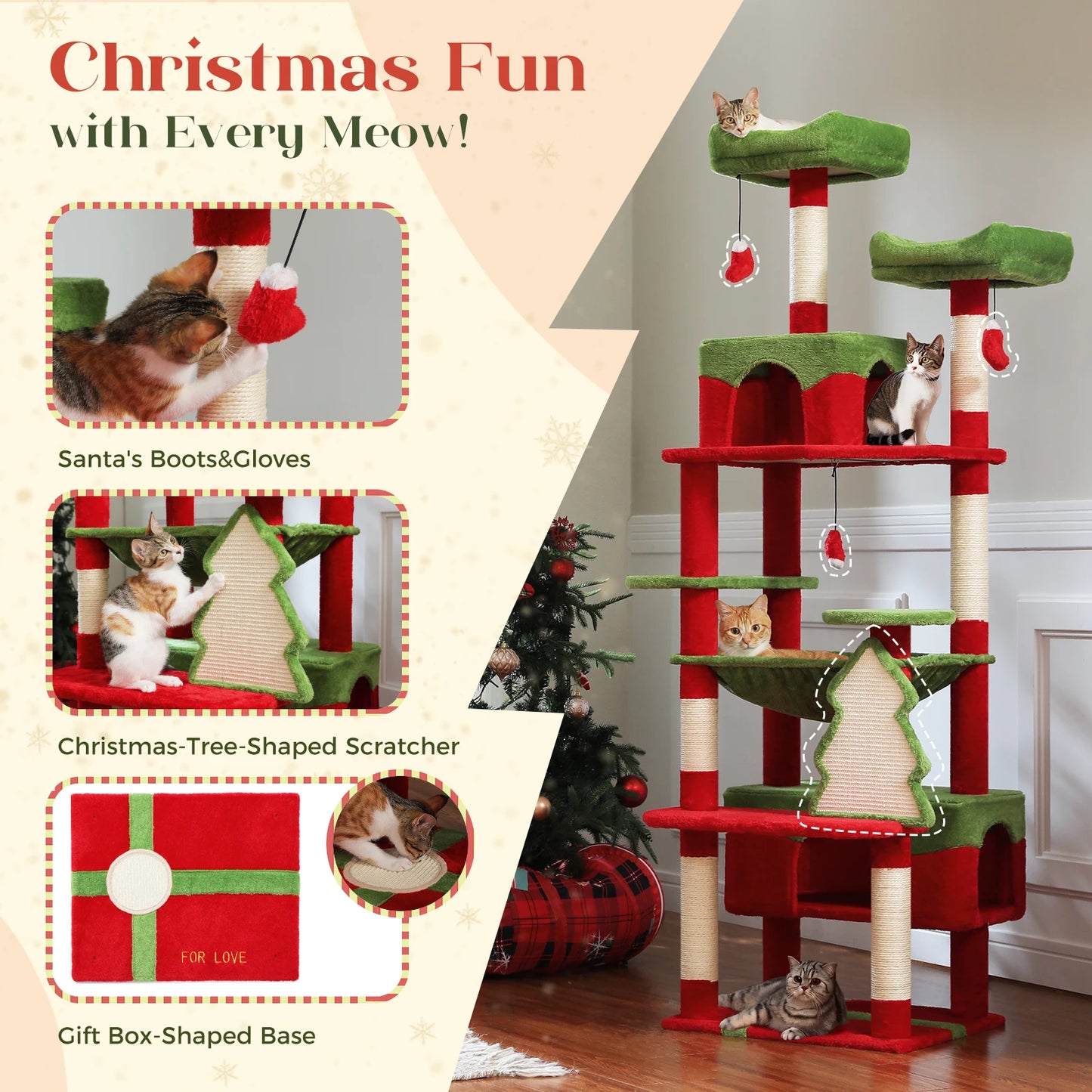 Whimsical Cat Tree Tower With Sisal Posts, Cozy Condo And Hammock 🐾🎄
