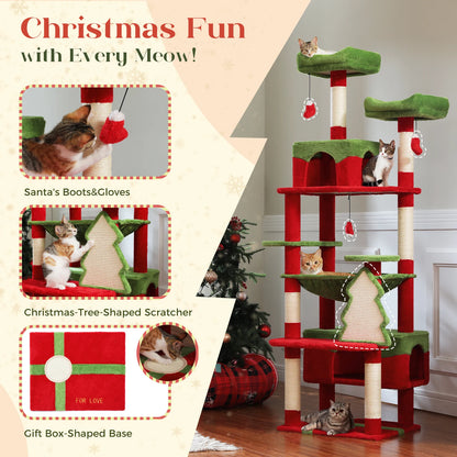 Whimsical Cat Tree Tower With Sisal Posts, Cozy Condo And Hammock 🐾🎄