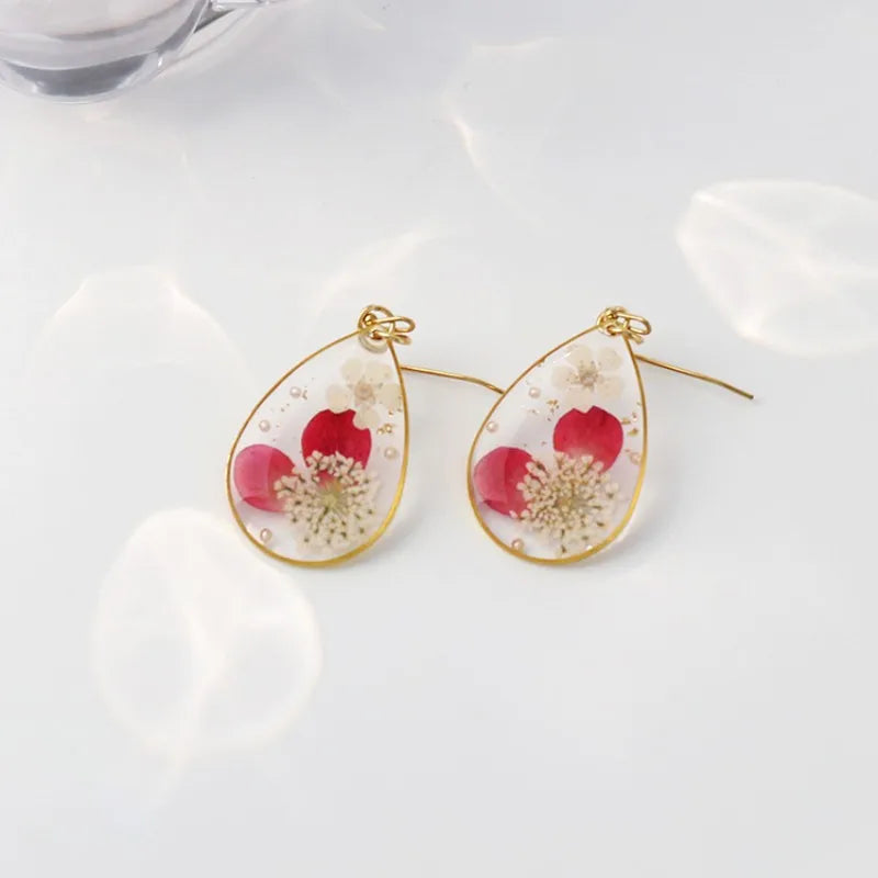 Pastel Pressed Flower Resin Drops Earrings 🌸 Elegant Geometric Jewelry For Women