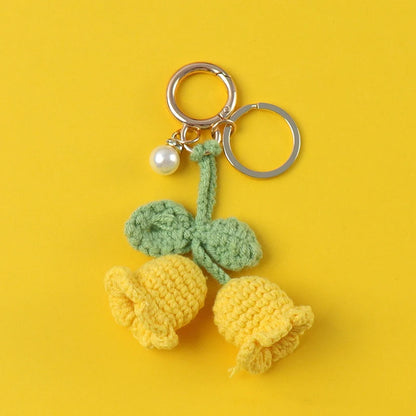Fluffy Knitted Flower Keychain With Bell 🔔 Crocheted Wool Bag Charm For Women