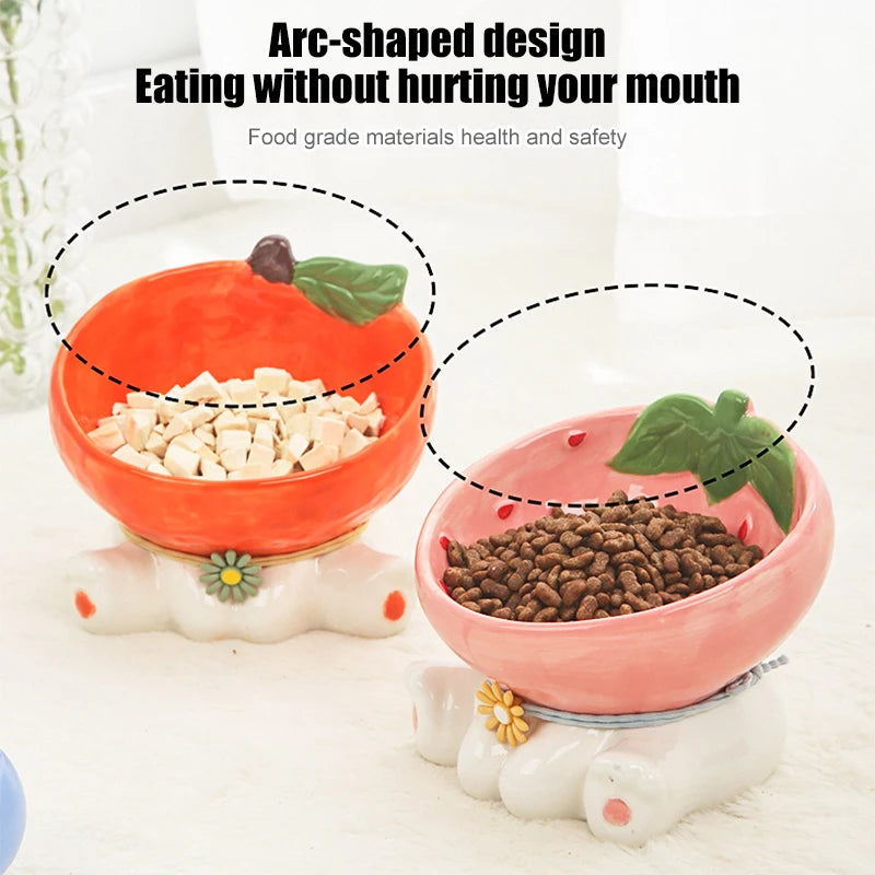 Kawaii Cat & Dog Food Bowl 🐾🍉 Elevated Ceramic Dish for Adorable Eating & Drinking!