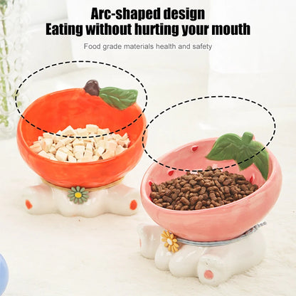 Kawaii Cat & Dog Food Bowl 🐾🍉 Elevated Ceramic Dish for Adorable Eating & Drinking!