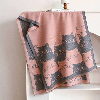 Cat Print Jacquard Scarf For Women Warm Winter Shawl 175cm Long 🐾