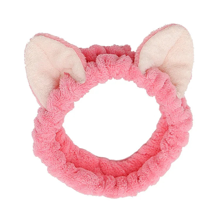 Women Wash Face Makeup Soft Coral Fleece Elastic Headband Head Wrap Cute Rabbit Bow Animal Ears Hairband Girl Hair Accessories
