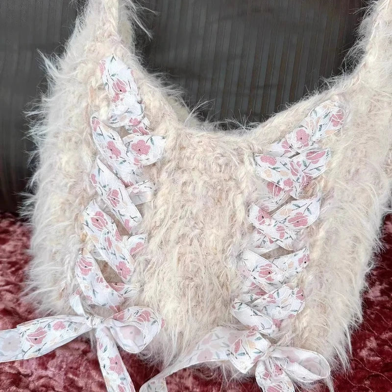 Kawaii Bow & Fluff Faux Fur Shoulder Bag 🎀✨ - Y2K Chic Underarm Accessory for Women