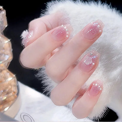 Kawaii 24pcs Pink Butterfly Press-On Nails 🦋💖 | Jelly Gel False Nail Tips for Lovely Girls 🌸✨ with Easy Application Tools