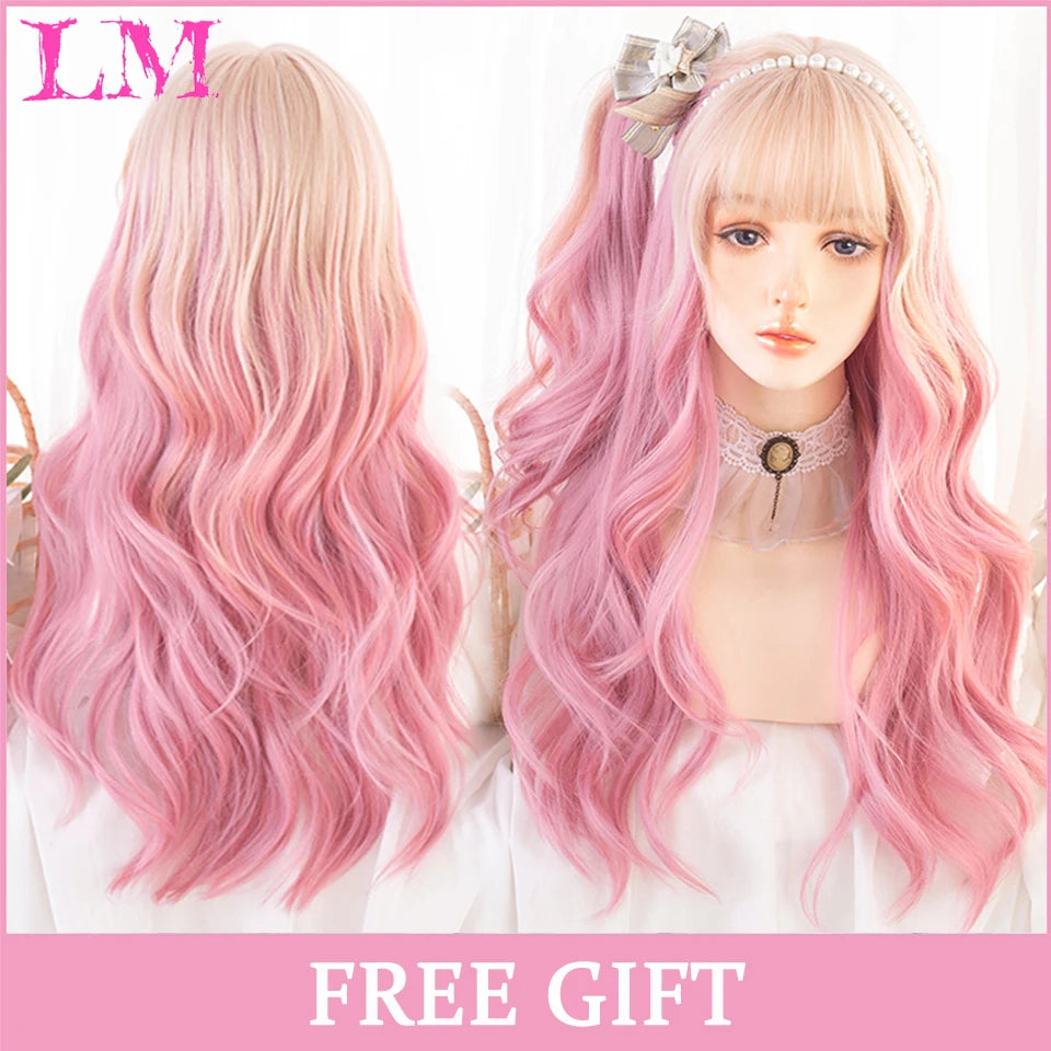 Kawaii Ombre Pink Wavy Wig 💖✨ | Heat Resistant Hair for Cosplay & Daily Fun! 🎀🌸