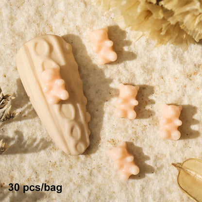 Cute Kawaii 3D Bear Bow Nail Art Charms ✨🎀 - 30pcs Macaron Matte Resin Decorations for DIY Nail Designs! 💅🐻