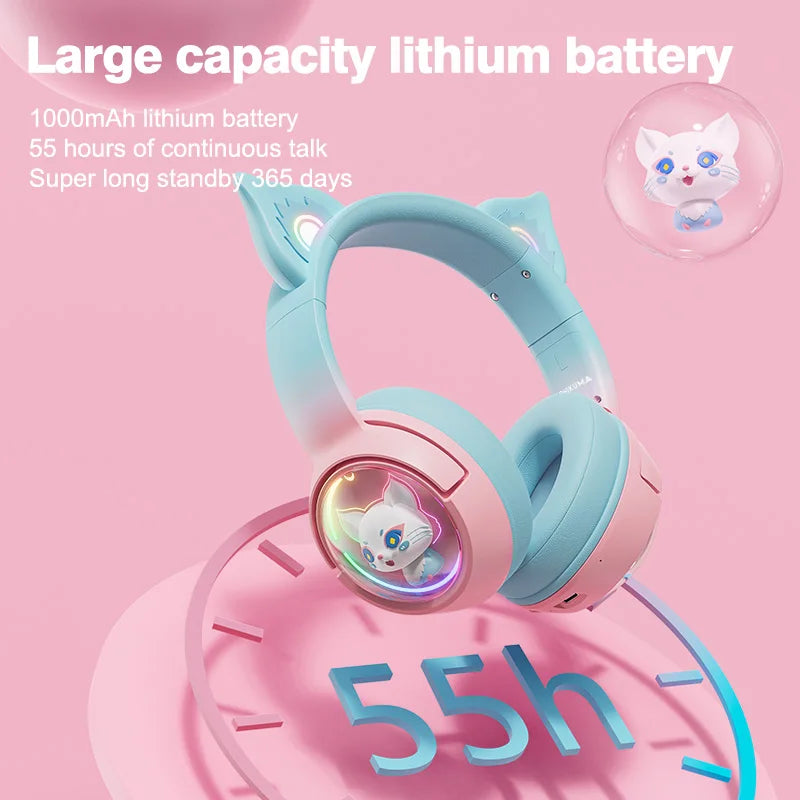 Kawaii ONIKUMA B5 Tri-Mode Gaming Headset 🎮✨ Cute 3D Cartoon Design with RGB Lighting & Microphone for iPad, Tablet & PS4 🐾🎧