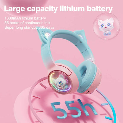 Kawaii ONIKUMA B5 Tri-Mode Gaming Headset 🎮✨ Cute 3D Cartoon Design with RGB Lighting & Microphone for iPad, Tablet & PS4 🐾🎧