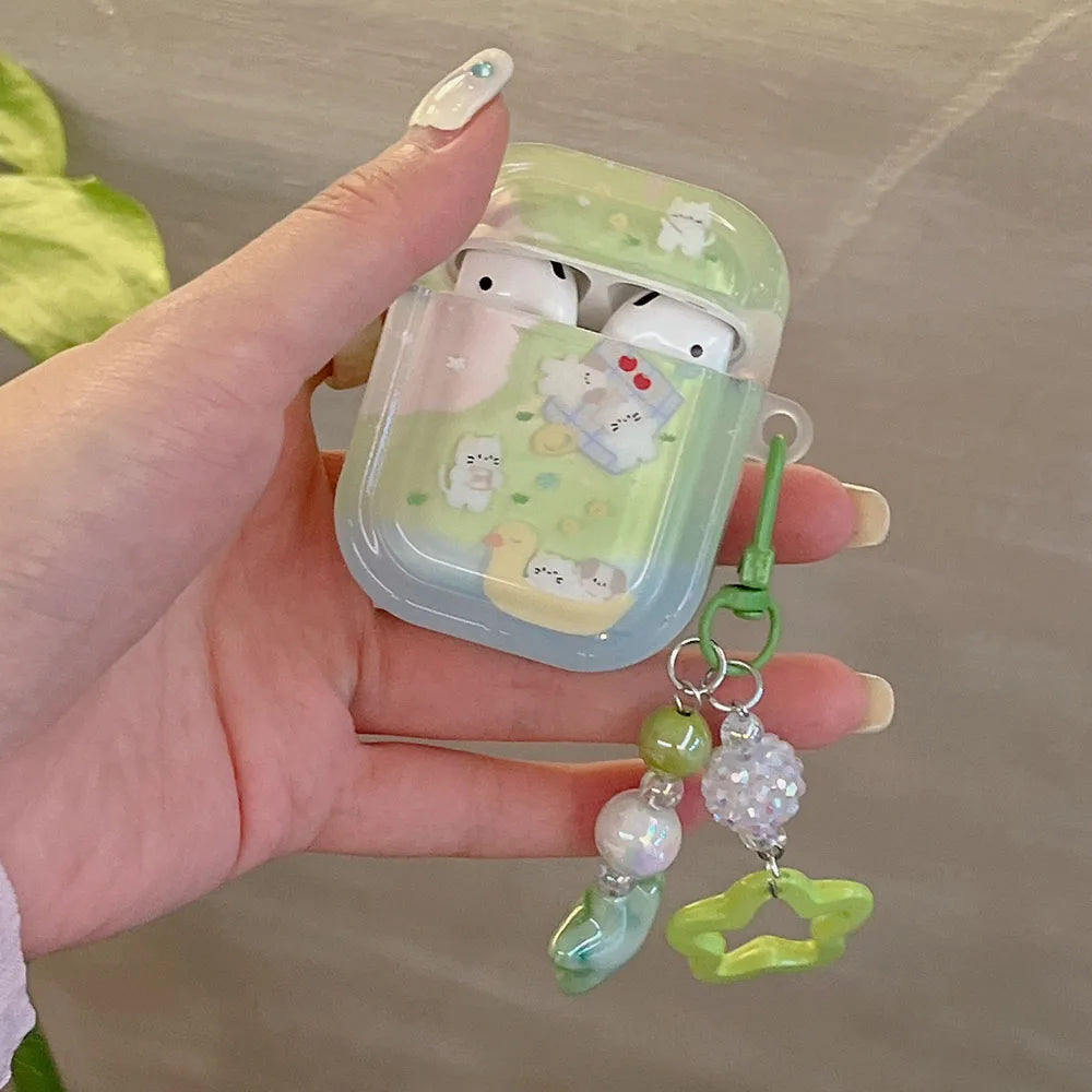 Cute Grass Puppy & Flower AirPods Case 🌼🐾 | Soft Silicone Cover with Adorable Dog Keychain for AirPods Pro 2, 1/2/3