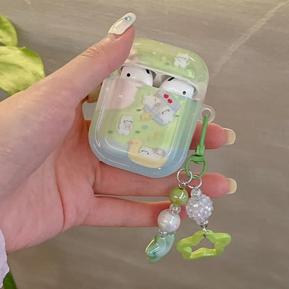 Cute Grass Puppy & Flower AirPods Case 🌼🐾 | Soft Silicone Cover with Adorable Dog Keychain for AirPods Pro 2, 1/2/3