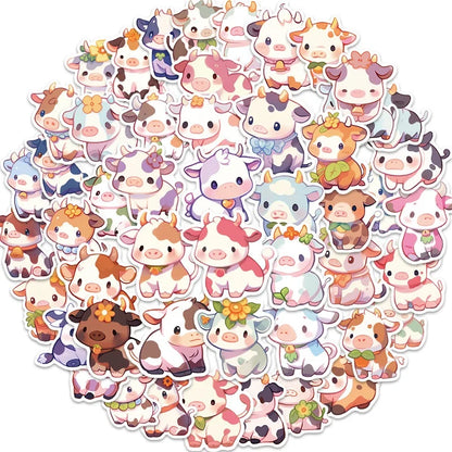 Kawaii Rainbow Cow PVC Stickers 🌈🐮 - 10/30/50PCS Aesthetic Scrapbooking Supplies for Kids! 🎨✨
