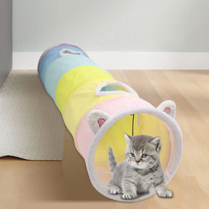 🌈 Rainbow Cat Tunnel Play Tube 🐾 47.2" Fun for Kittens & Small Pets! 🐇✨