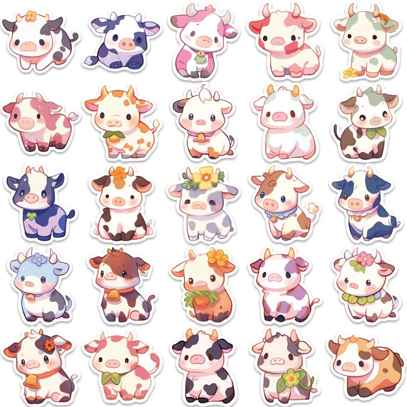 Kawaii Rainbow Cow PVC Stickers 🌈🐮 - 10/30/50PCS Aesthetic Scrapbooking Supplies for Kids! 🎨✨