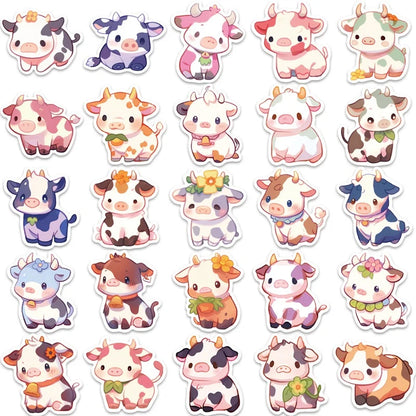 Kawaii Rainbow Cow PVC Stickers 🌈🐮 - 10/30/50PCS Aesthetic Scrapbooking Supplies for Kids! 🎨✨