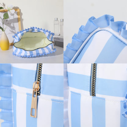 Kawaii Ruffle Makeup Bag 🎀✨ - Large Waterproof Nylon Pouch for Travel & Toiletries 🌸💕