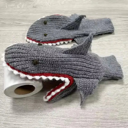Shark Knit Gloves For Adults Unisex Cartoon Winter Warmth High Elasticity 🦈🧤