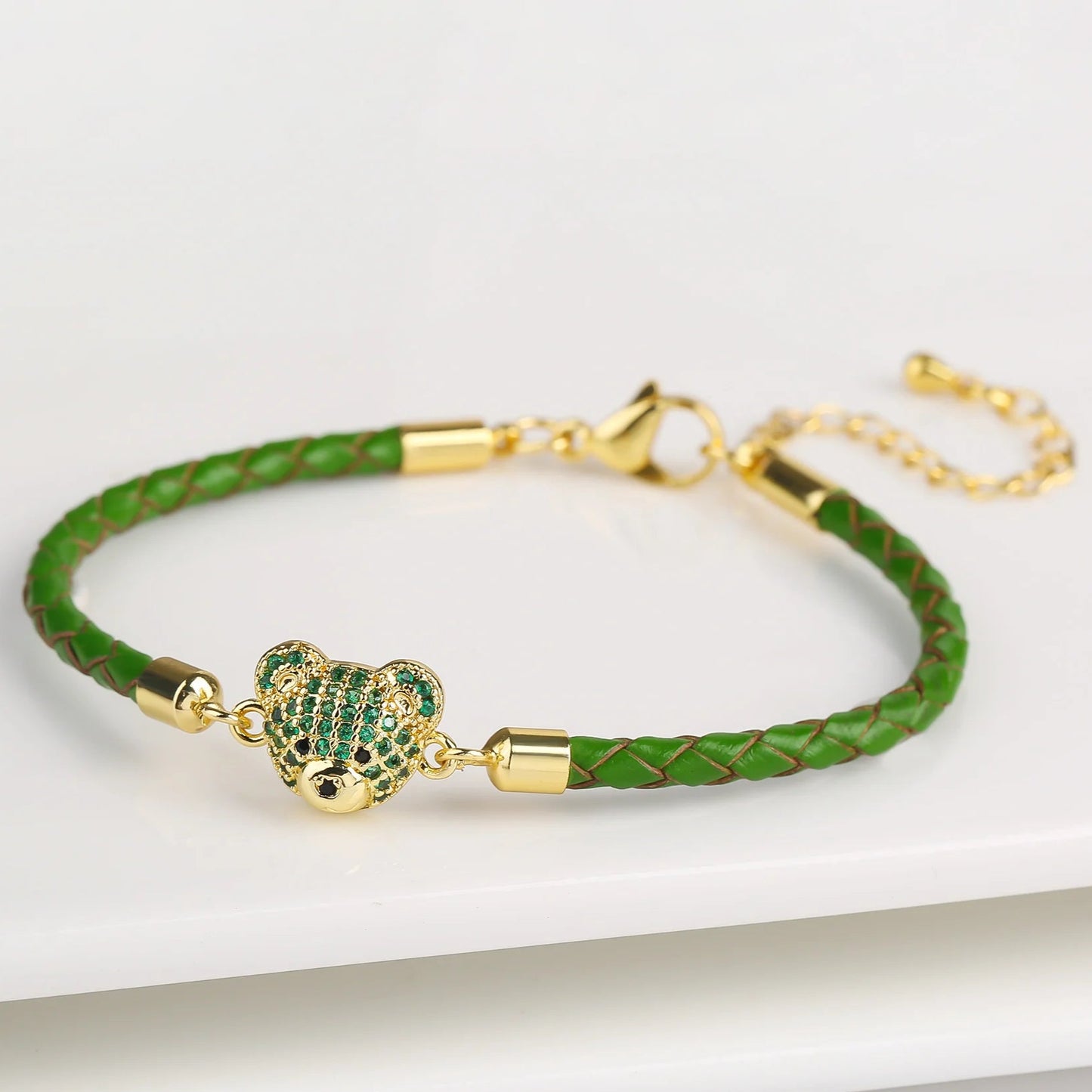 🐻✨ Adorable Bear Zirconia Charm Bracelet - 6 Color Adjustable Leather Rope for Everyone! 🎉🎈