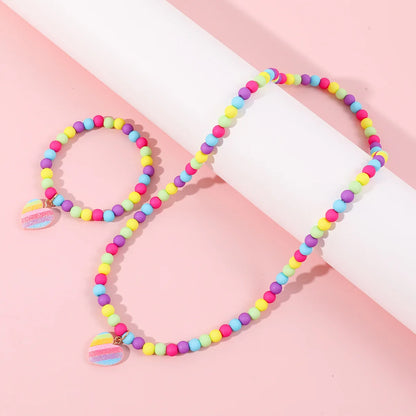 Kawaii Heart Charm Necklace & Bracelet Set 🎀💖 | Adorable Children's Jewelry Gift with Colorful Beads for Girls 🌈✨