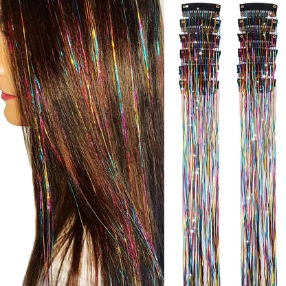 12 Pcs Clip In Hair Tinsel Pack Glitter Fairy Extensions For Women And Kids ✨