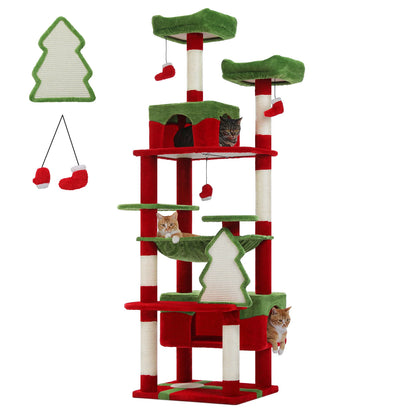 Whimsical Cat Tree Tower With Sisal Posts, Cozy Condo And Hammock 🐾🎄