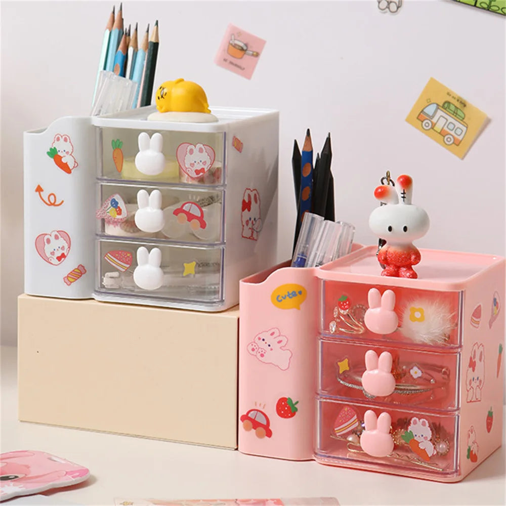 Kawaii Bunny Desktop Organizer 🐰✨ – Cute Storage Box for Stationery & Cosmetics 🌸🖊️