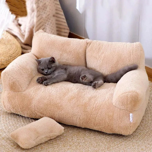 Kawaii Cozy Cat Sofa 🐾✨ Plush Winter Nest for Small Pets 🐱💖 Comfortable & Warm Bed with Pillow!