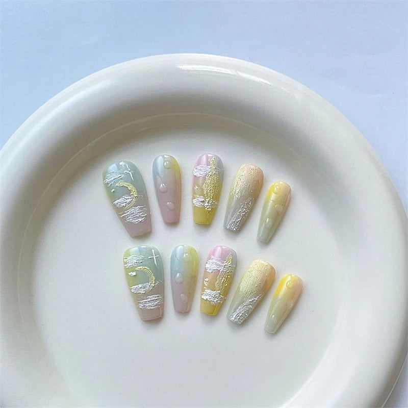 Kawaii Butterfly & Flower Press-On Nails 🌸🐝 | Handmade Reusable Adhesive Fake Nail Art for Women 💅✨