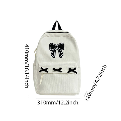 Charming Bowknot Corduroy Backpack 🎀✨ Cute Daypack for School & Travel 🦋🎒
