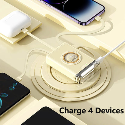 Kawaii 20000mAh Mini Power Bank 🐾✨ Cute Pet Cartoon Design with 4 Built-in Cables & LED Light!