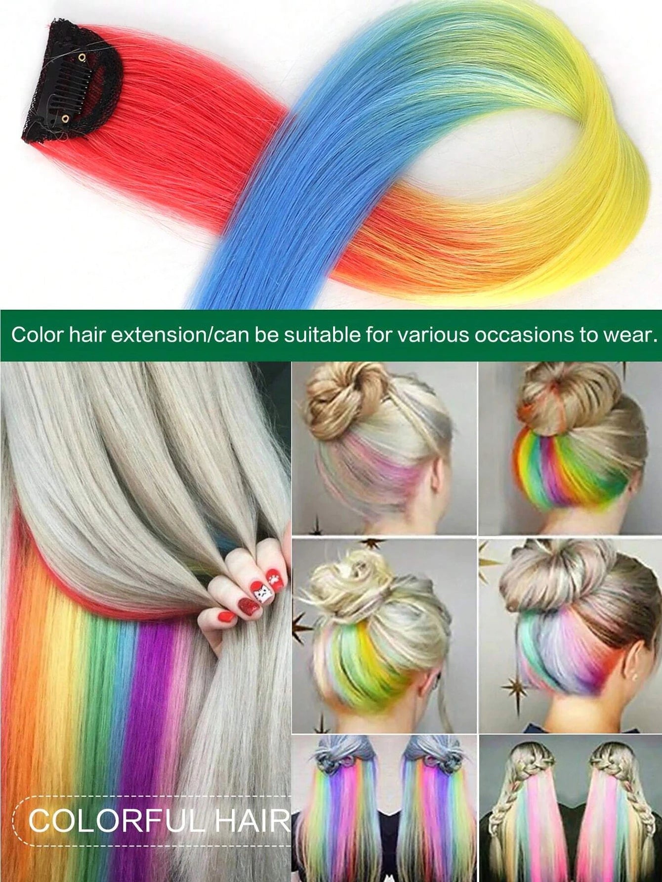 Kawaii Rainbow Hair Clips 🌈✨ - 1PCS Colorful Gradient Extensions for a Magical Look! 💖