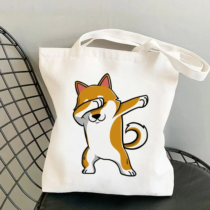 Shiba Inu Delight 🐶✨ Adorable Canvas Tote for Fun-filled Adventures! 🎉💖 - Pixie Quill