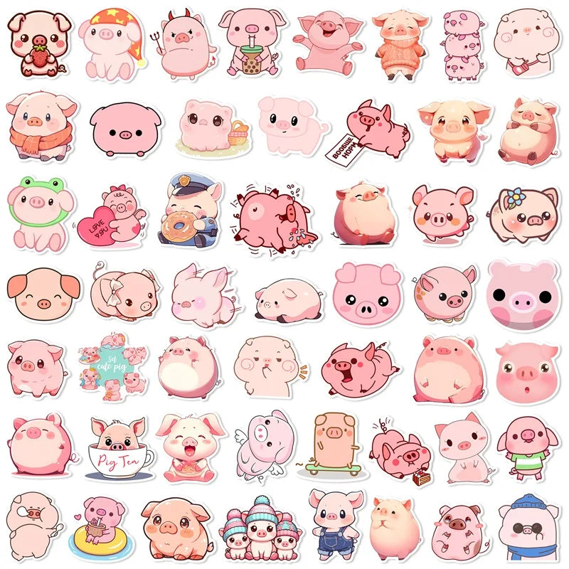 Kawaii Pink Pig PVC Stickers 🐷✨ | 10/30/50PCS Aesthetic Decor for Scrapbooking & DIY Fun! 🌸📚