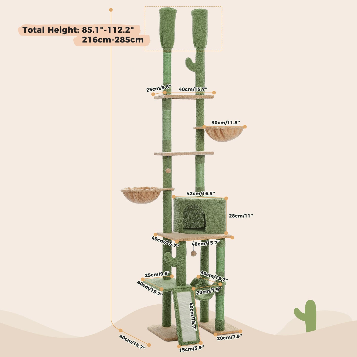 🌵🐾 Whimsical Cactus Cat Paradise - 7-Tier Tower with Cozy Hammocks & Fun Scratching Posts! 🐱💚