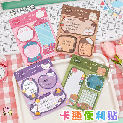 Kawaii Cartoon Strawberry Rabbit Bear Sticky Notes Memo Pad Cute Message N Times Sticky Office Stationery Supply Journal Planner