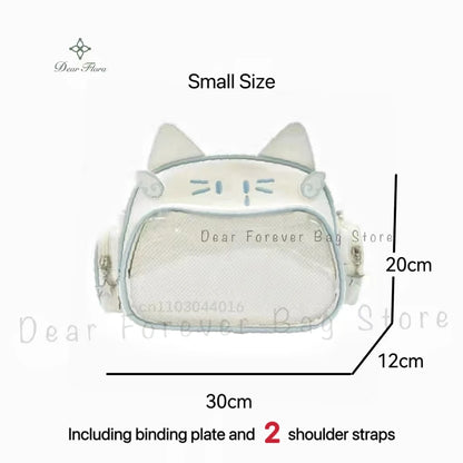 Y2K Korean Japan Kawaii Cat Ita Bag PU Cute Girls Transparent Pocket Aesthetic Shoulder Crossbody Bags Women's Fashion Backpacks