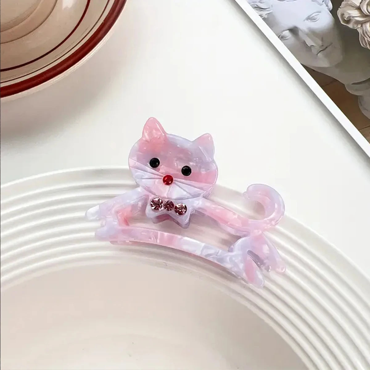 Korean Cute Cat Hair Clip for Half Ponytail Women 🐱✨ Sweet Bow Accent