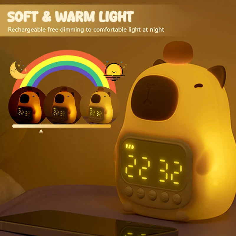 Capybara Cuddle Light 🦙✨ Alarm & Snooze Buddy for Kids 💤🌙 Adorable Desk Companion! - Pixie Quill