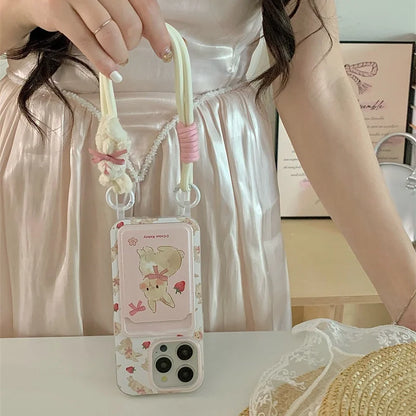 🍓🐰 Adorable Strawberry Bunny Phone Case with Lanyard for iPhone 15 & 14 Plus! 🌟📱