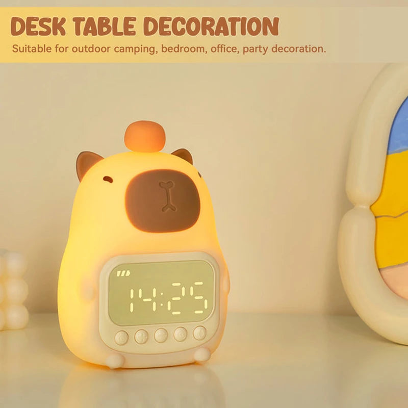 Capybara Cuddle Light 🦙✨ Alarm & Snooze Buddy for Kids 💤🌙 Adorable Desk Companion! - Pixie Quill