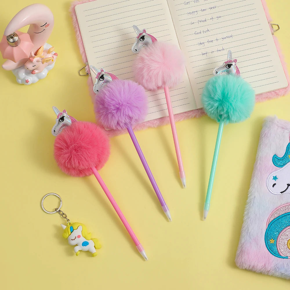 Kawaii Cartoon Unicorn Hair Ball Pen 🦄✨ | Adorable Creative Writing Tool for Students 🎉 | Perfect Children's Stationery Gift! 🎁✏️